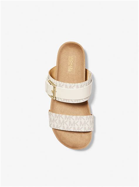 michael kors logo plaque leather sandal|mylah logo and leather sandal.